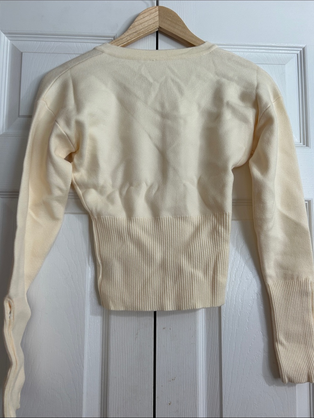 Cream Button-Front Ribbed Waist Knit Top - Picture 13 of 16